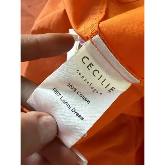 CECILIE COPENHAGEN anthropologie orange cotton Lonni poplin wrap midi dress - Picture 12 of 14
